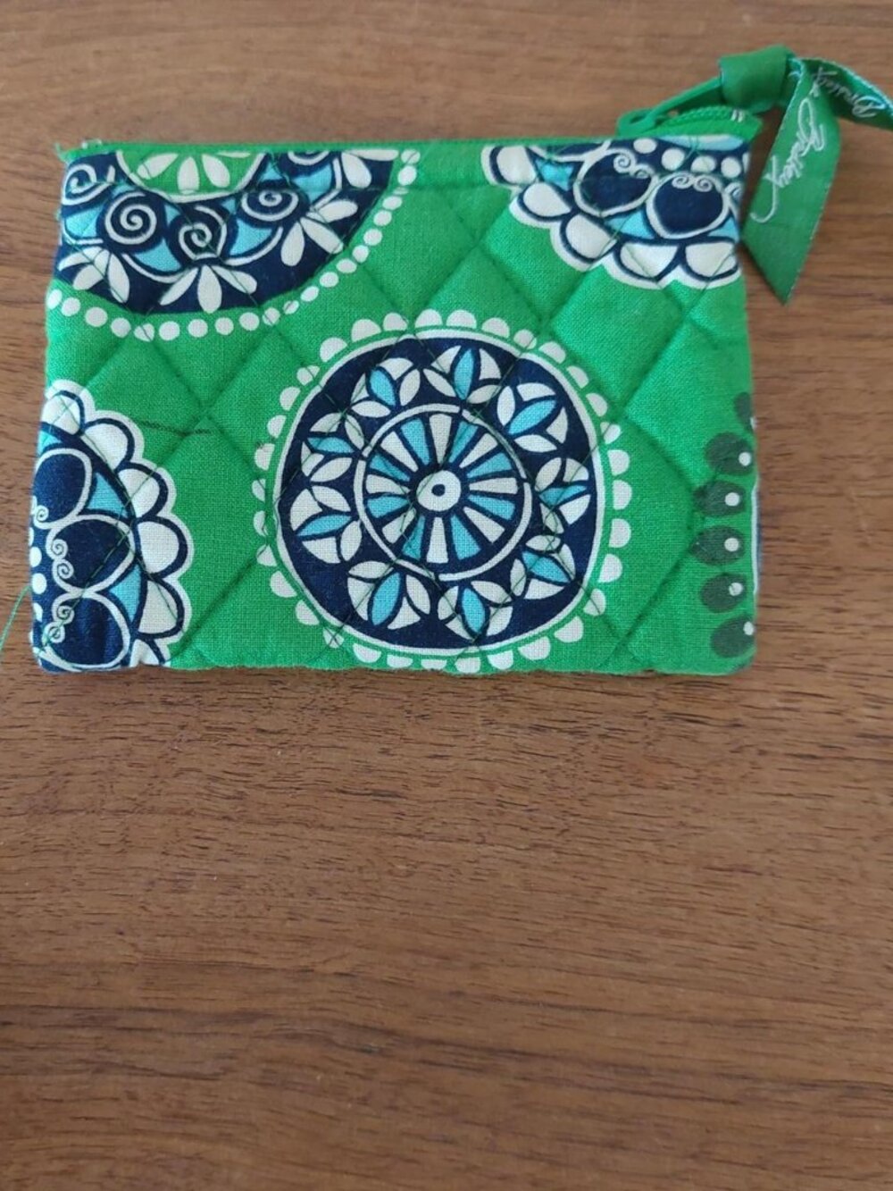 Green and blue Vera Bradley cupcake green with white and blue mandala-style circ